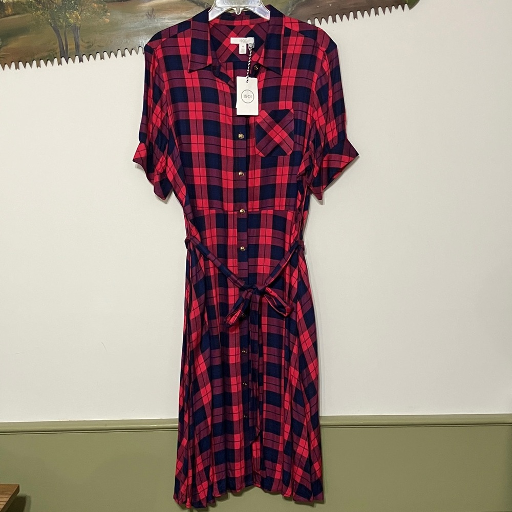 Nordstrom Rack 1901 Red and Blue Plaid Midi Dress Size 16 NWT